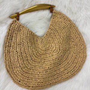 Straw bag with brass handle and optional crossbody strap